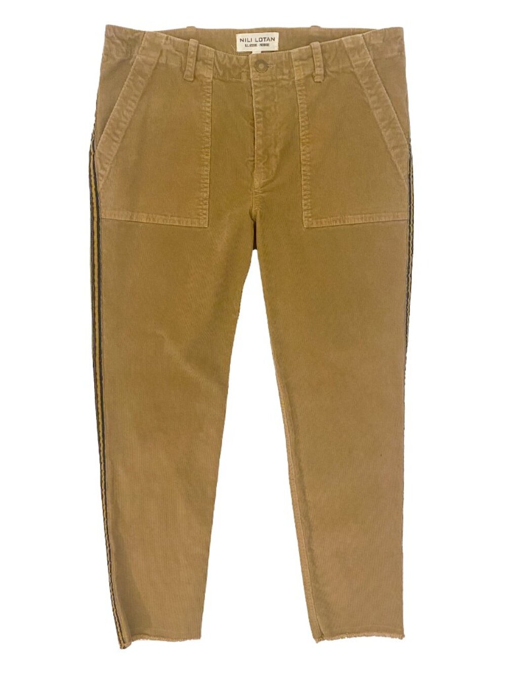 NILI LOTAN Jenna Corduroy Cropped Pants with Side Tape Detail Sz 6 - Khaki Tan